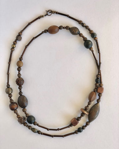 Wood and Metal Long Necklace