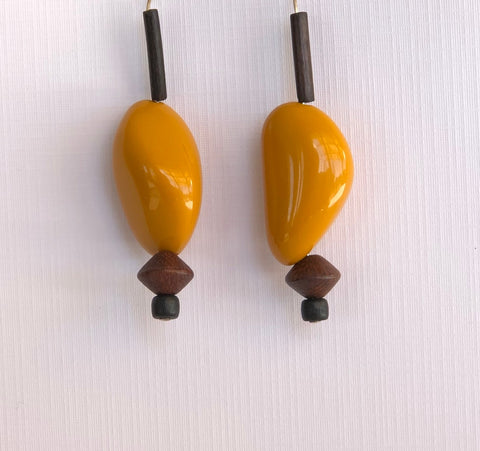 Mustard and Wood Earrings