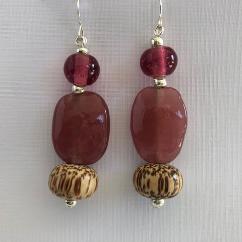 Pink and Wood Earrings