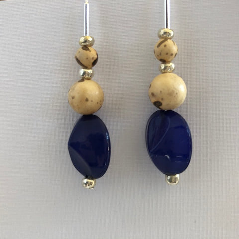 Navy, Beige and Brown Earrings