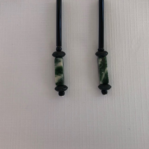 Green Rectangular Stone Earrings