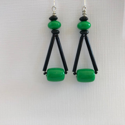 Green and Black Triangular-Shaped Earrings