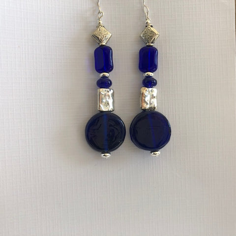 Navy Blue and Silver Earrings
