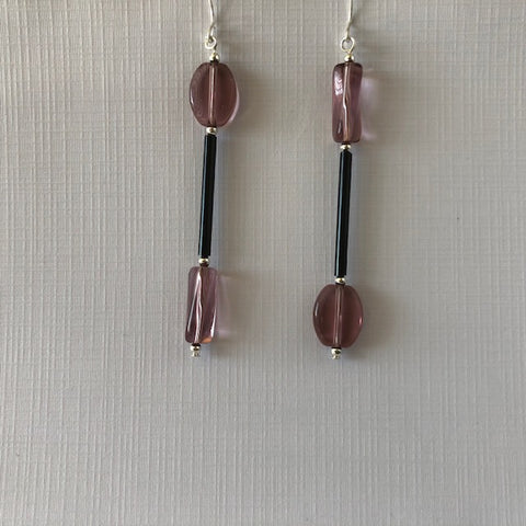 Dusty Pink and Black Glass Earrings