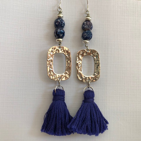 Navy Blue Tassel Earrings