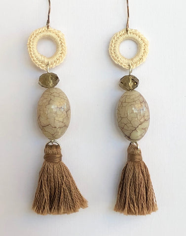 Crocheted Ring Tassel Earrings