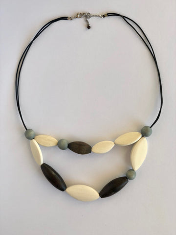Grey and Cream Wood Necklace