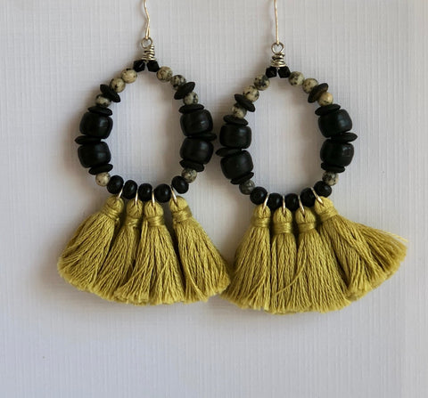 Golden Olive Boho Chic Tassel Earrings