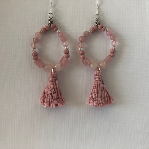 Pink Tassel Earrings - 1