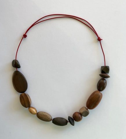 Wood and Red Leather Necklace