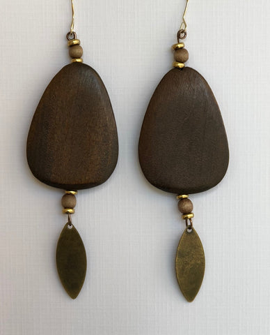 Large Wood and Brass Earrings