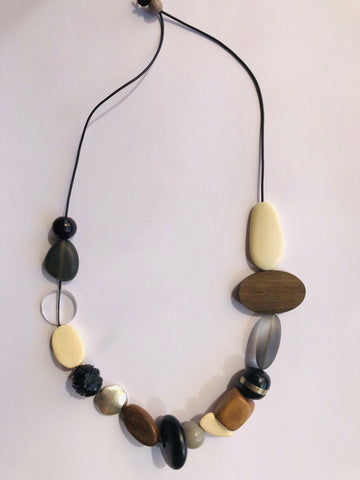 Large Bead Black Leather Necklace